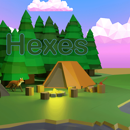 render of campsite with fox and tree 